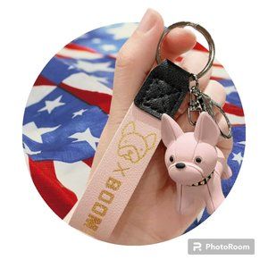 Pink Punk PU Leather Strap Dog Keychain